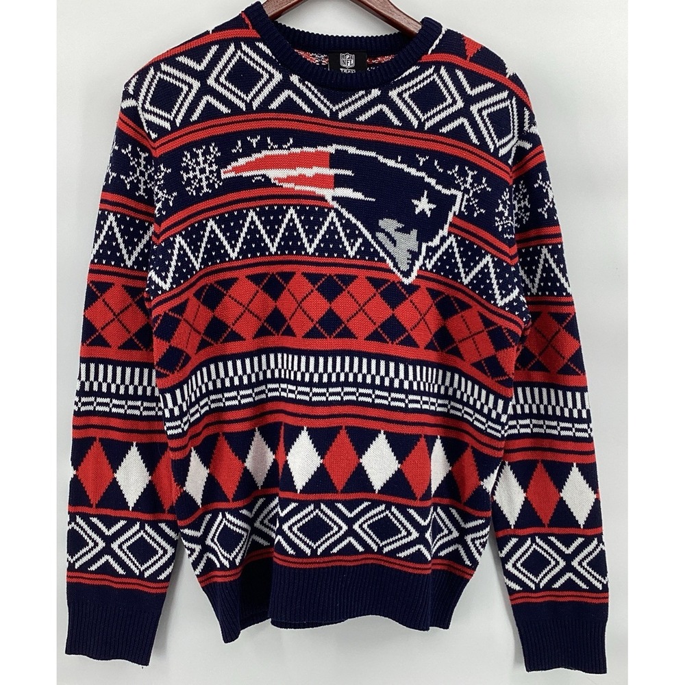 NEW ENGLAND PATRIOTS Ugly NFL Football Christmas SWEATER Men Busy Block Medium
